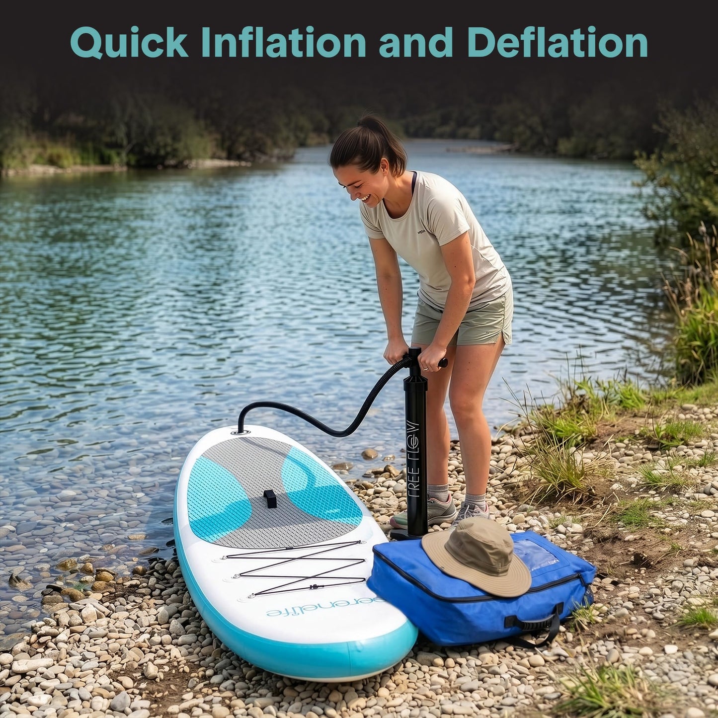 SereneLife Inflatable Stand Up Paddle Board - Wide Stable Design, Non-Slip Deck for Adults & Youth with Premium Paddle Board Accessories: Carry Bag, Dual Action Pump, Paddle, Ankle Leash - 10'