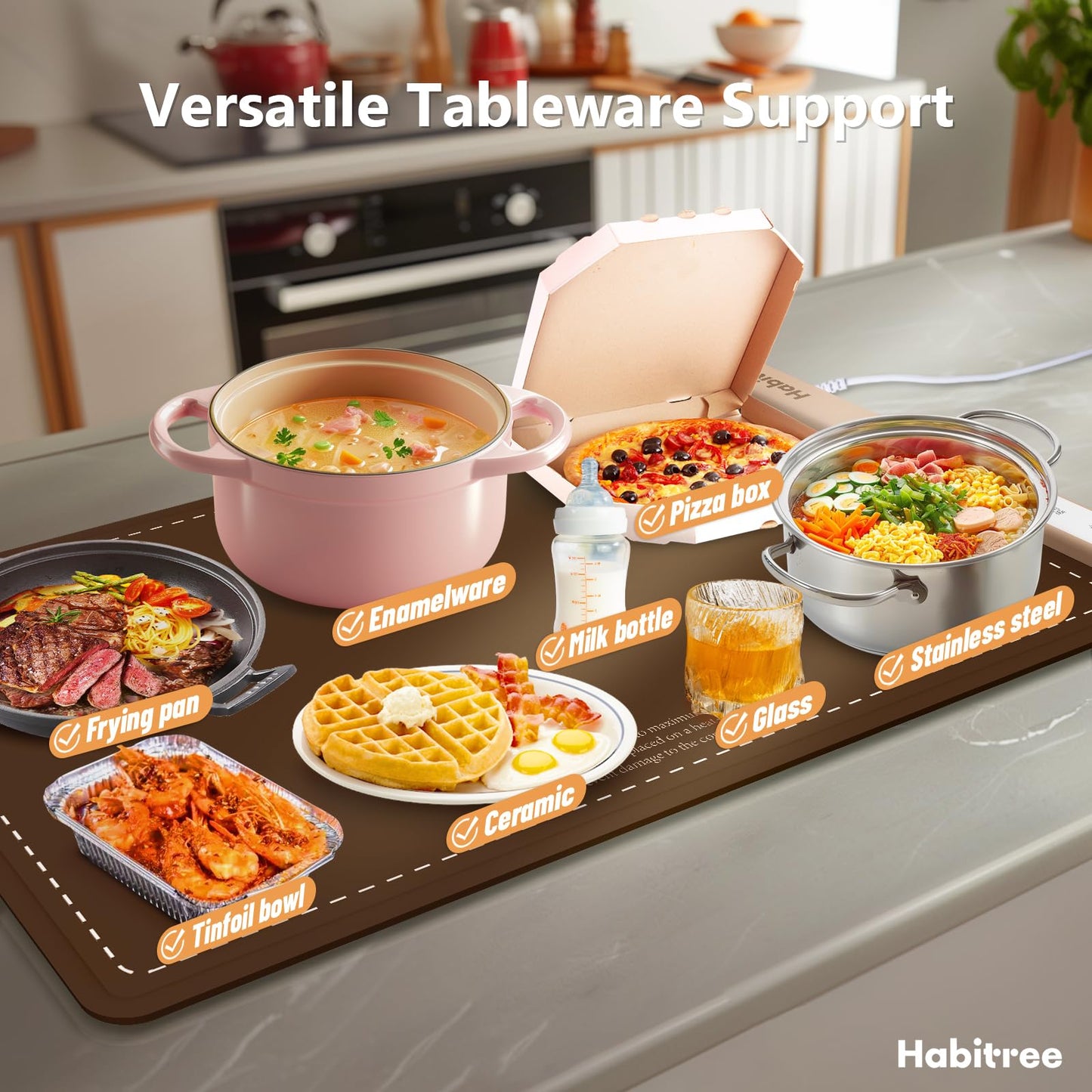 Warming Silicone Mat for Food - Day Gifts Kitchen Gadget, Graphene Rapid Heating, Warming Tray with 6-Level Temp Control, Rollable, Easy Clean - for Parties, Gatherings (Brown)