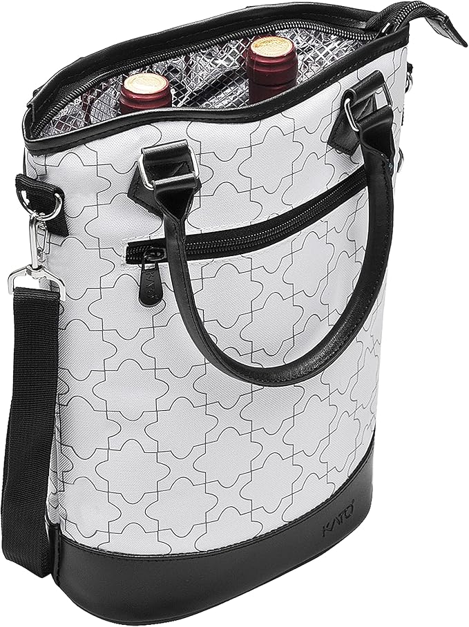 Tirrinia Insulated Wine Gift Carrier Tote - Travel Padded 2 Bottle Wine/Champagne Cooler Bag for Portable Wine Bottle Carr...