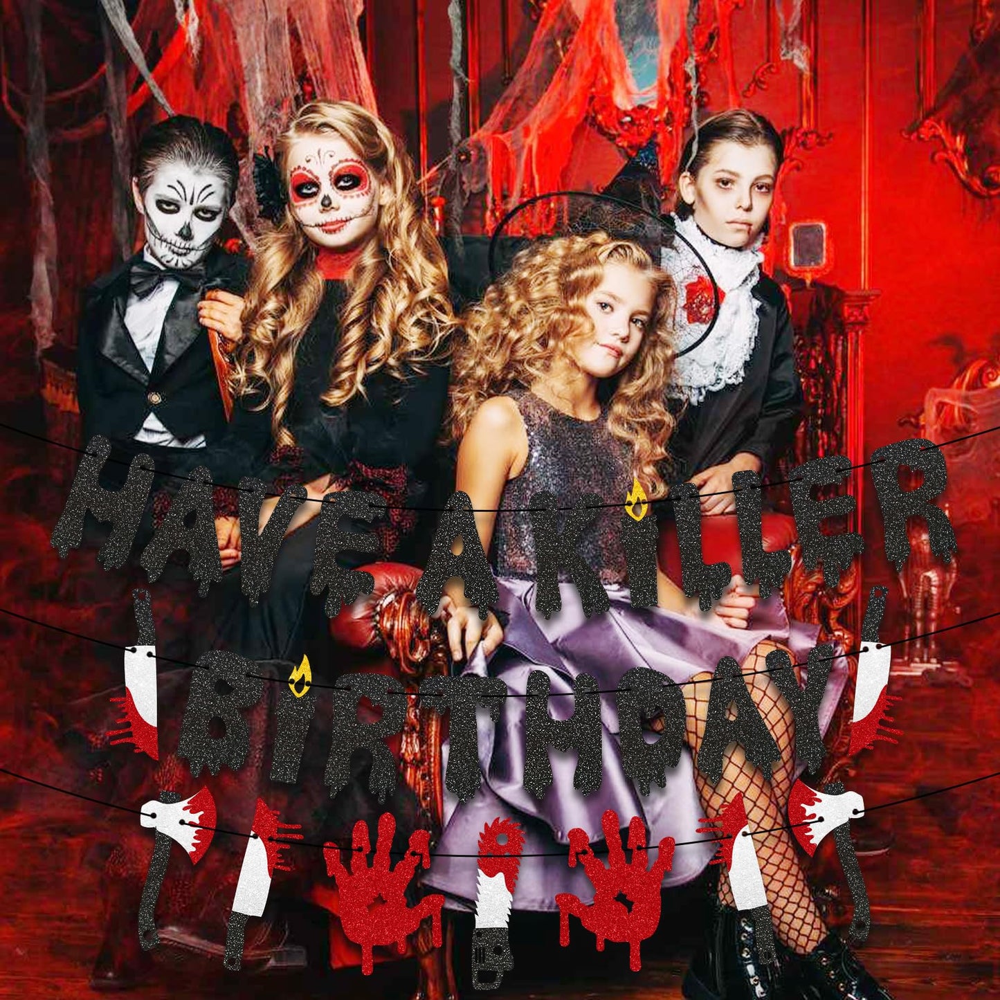 Stcomart Pre-Strung 6ft Glitter Have a Killer Birthday Halloween Banner for Birthday Party Decorations, Scary Bloody Halloween Decorations, Black