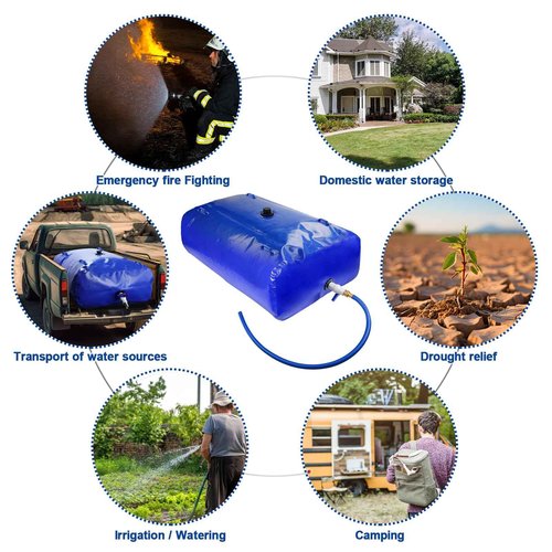 TooTaci 500L/132Gal Water Storage Bladder, Large Capacity Water Tank with 3/4" Adapters and Hose, Portable Emergency Water Bag for Garden Watering, Drought Resistance, Agricultural Irrigation