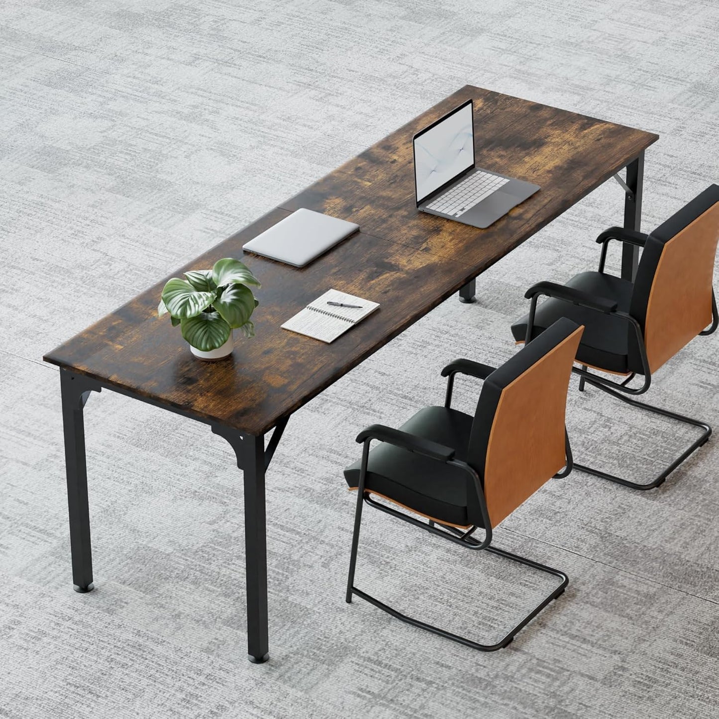 LAYIQDC 78.7 Inches Extra Long Desk,6.5ft Office Table with Flexible Configuration,Large Computer Table with Adjustable Footpads,Stable Structure,Standing Desk for 2 Person (Brown)