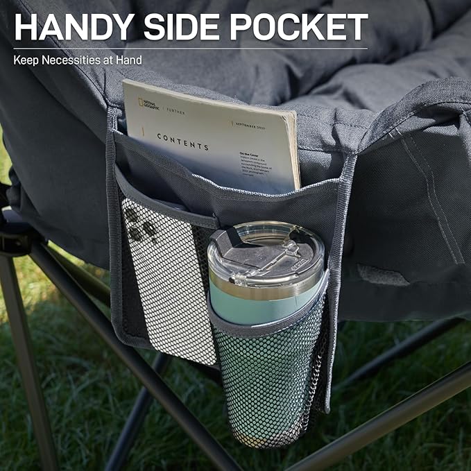 EVER ADVANCED Extra Large Double Camping Chair for Adults, Family Size Padded Folding Camping Love Seat Bench with Side Pocket Portable Camping Couch, Two Person Heavy Duty Folding Outdoor Chair