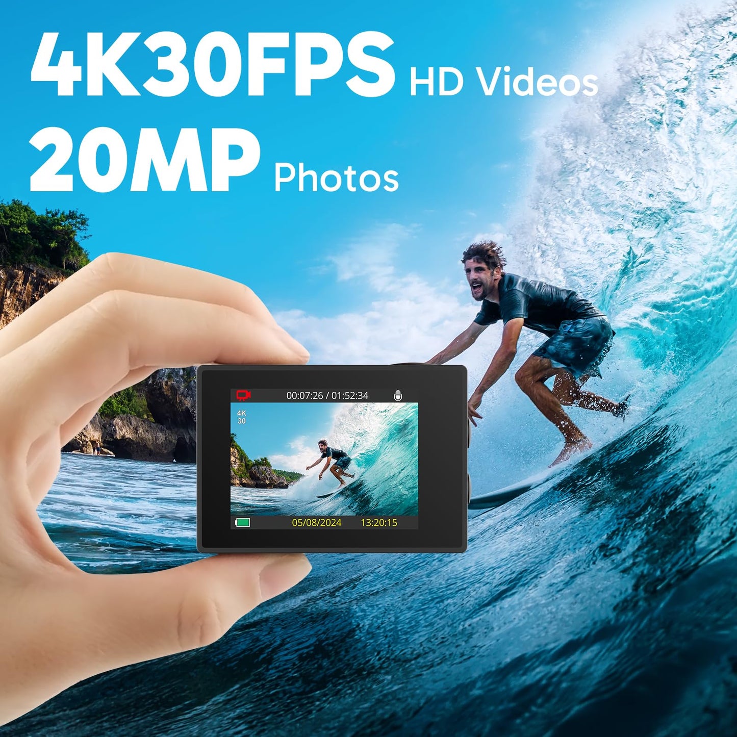 Akaso Ek7000 4K30Fps 20Mp Wifi Action Camera With Eis Ultra Hd 131Ft Waterproof Underwater Camera Remote Control 4X Zoom Support