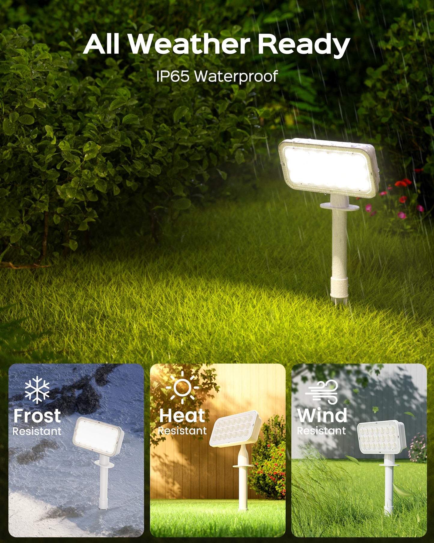 JACKYLED Solar Spotlights Outdoor Waterproof, Solar-Powered Spot Lights with 10ft Cord, IP65 Waterproof Solar Landscape Lights for Yard, Garden, Pathway, 4-Pack（Warm & Cool White）