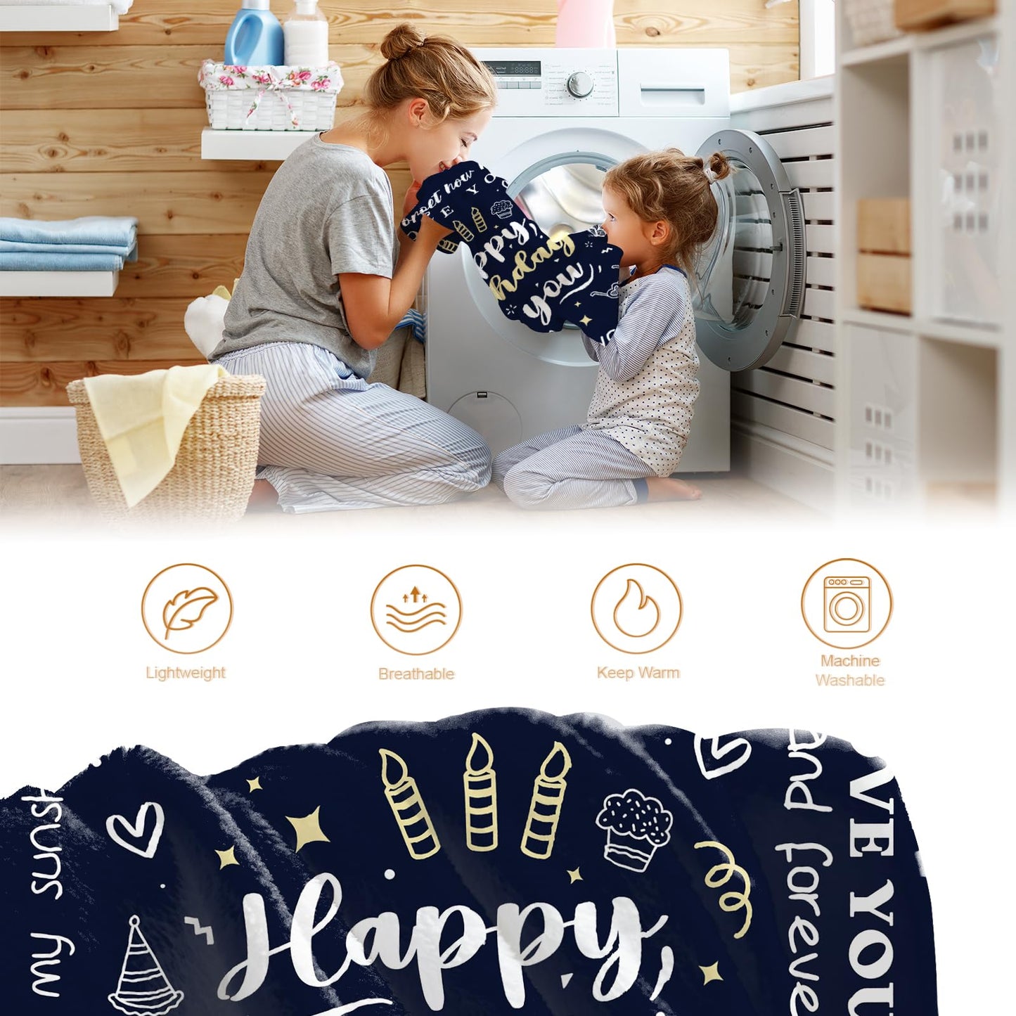 Hohoto Happy Birthday to You Blanket Birthday Gifts for Women Men Kids Girls Boys Mom Dad Husband Wife Son Boyfriend Brothers Sisters Grandparents Doctor Nurse Teachers Throw Blankets 50"x60"
