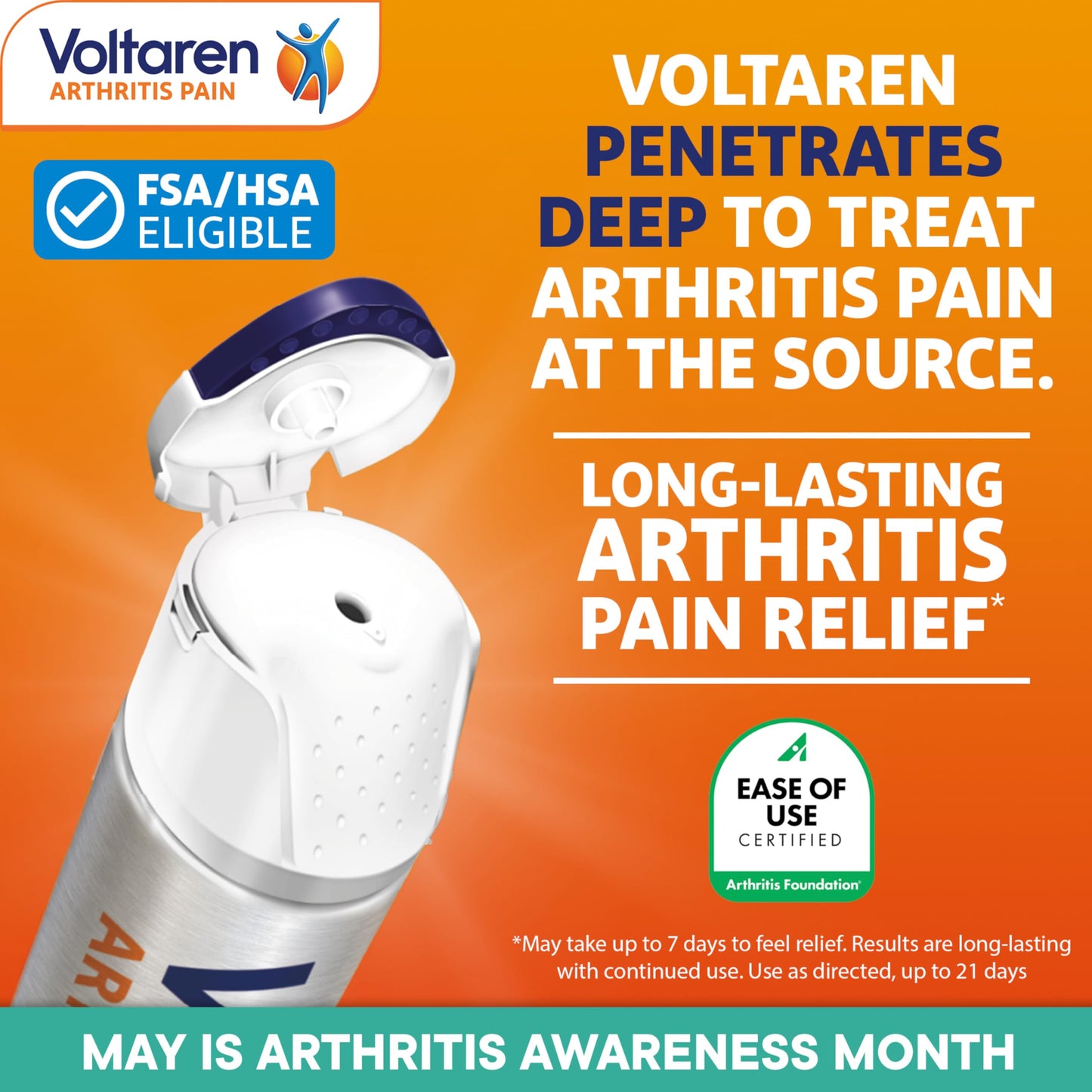 Voltaren Arthritis Pain Relief Gel, Diclofenac Sodium, 1% (NSAID), Clinically Proven Powerful Pain Reliever with Easy Open Flip Top Cap, No Prescription Needed, 5.3oz
