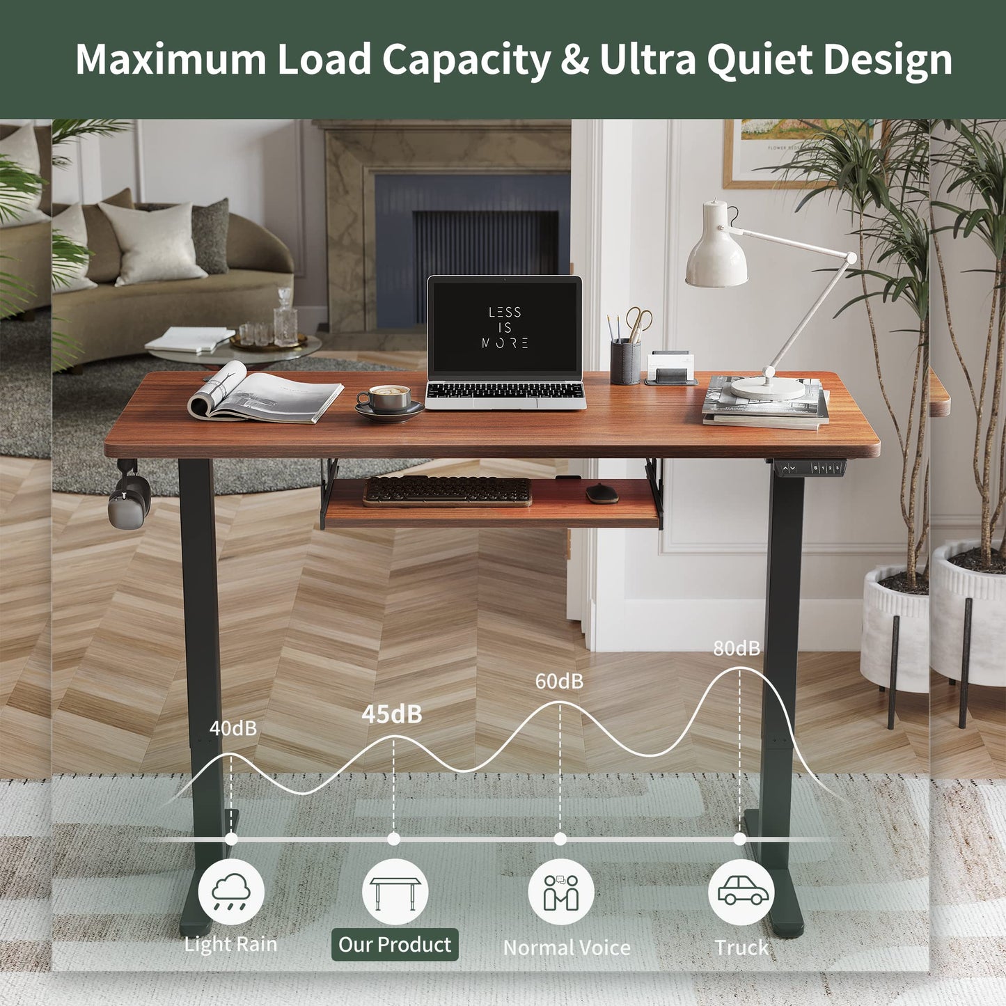 FEZIBO Height Adjustable Electric Standing Desk with Keyboard Tray, 48 x 24 Inches Stand up Table, Sit Stand Home Office Desk with Splice Board, Black Frame/Espresso Top