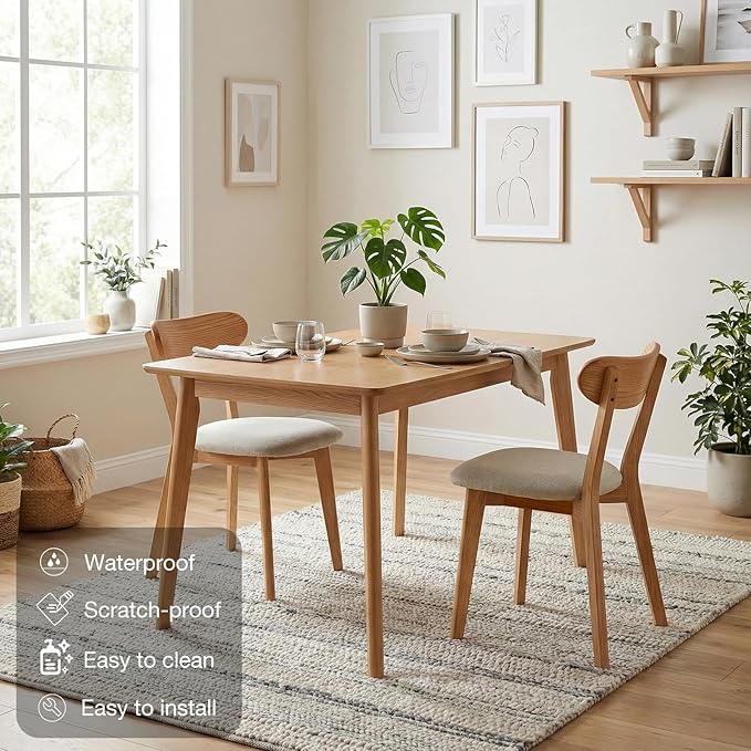 Bamskov 100% Solid Wood Dining Room Chairs - Practical Kitchen Chairs - Wood Chair for Dining Room, Kitchen (4, Natural with White Cushion)