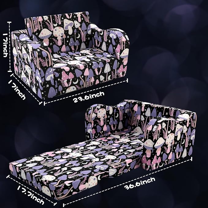 MeMoreCool Toddler Couch Chair – Foldable Kids Sofa for Ages 1–3, Fold-Out Bed with Side Pocket, Comfy & Washable Detachable Cover | Cute Patterns | Lightweight Lounger for Playroom, Naptime, Gifting