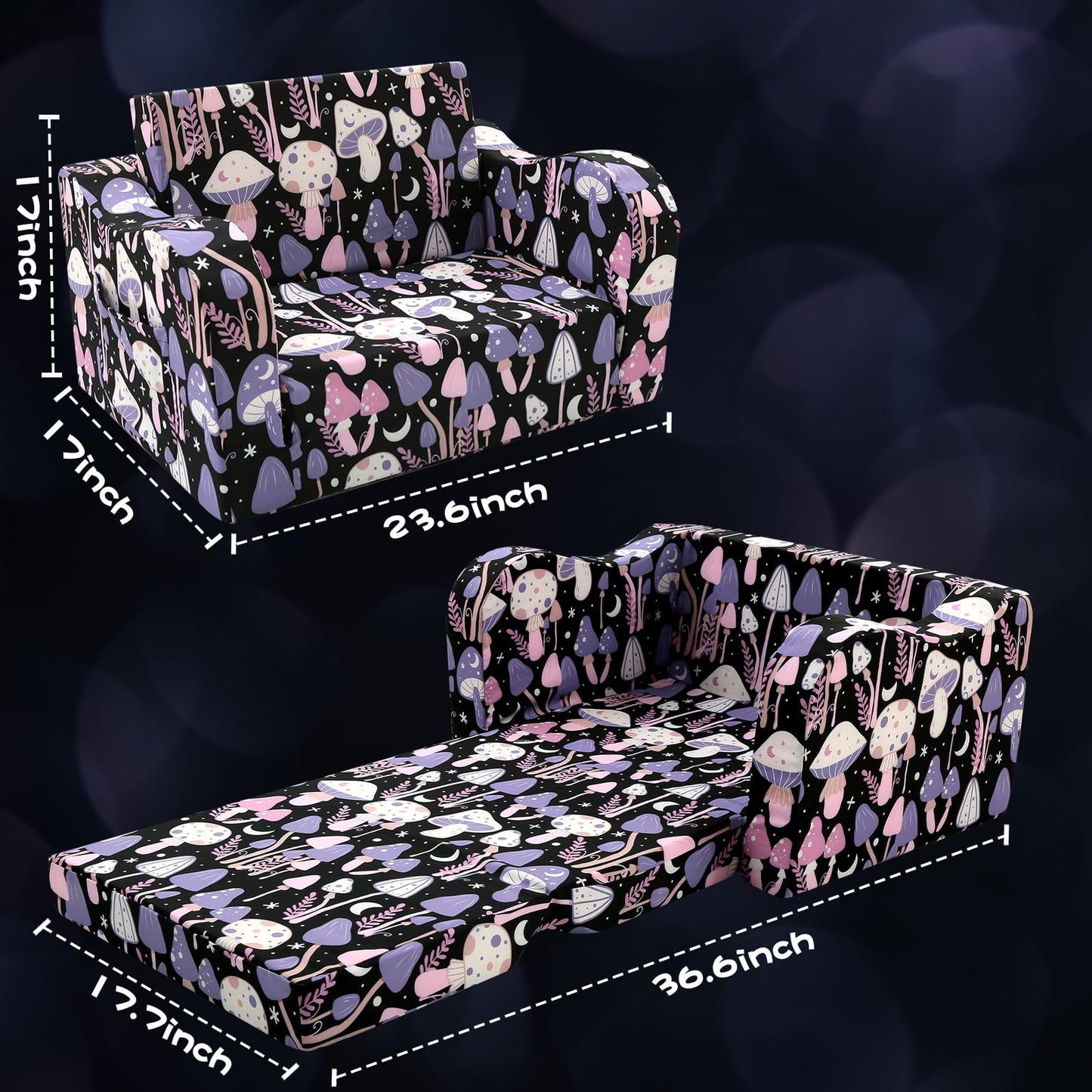 MeMoreCool Folding Kids Couch, Foldable Chair Comfy for Toddlers 1-3, Fold Out Sofa Bed 2-in-1 for Playroom, Lounge Seat for Boys & Girls