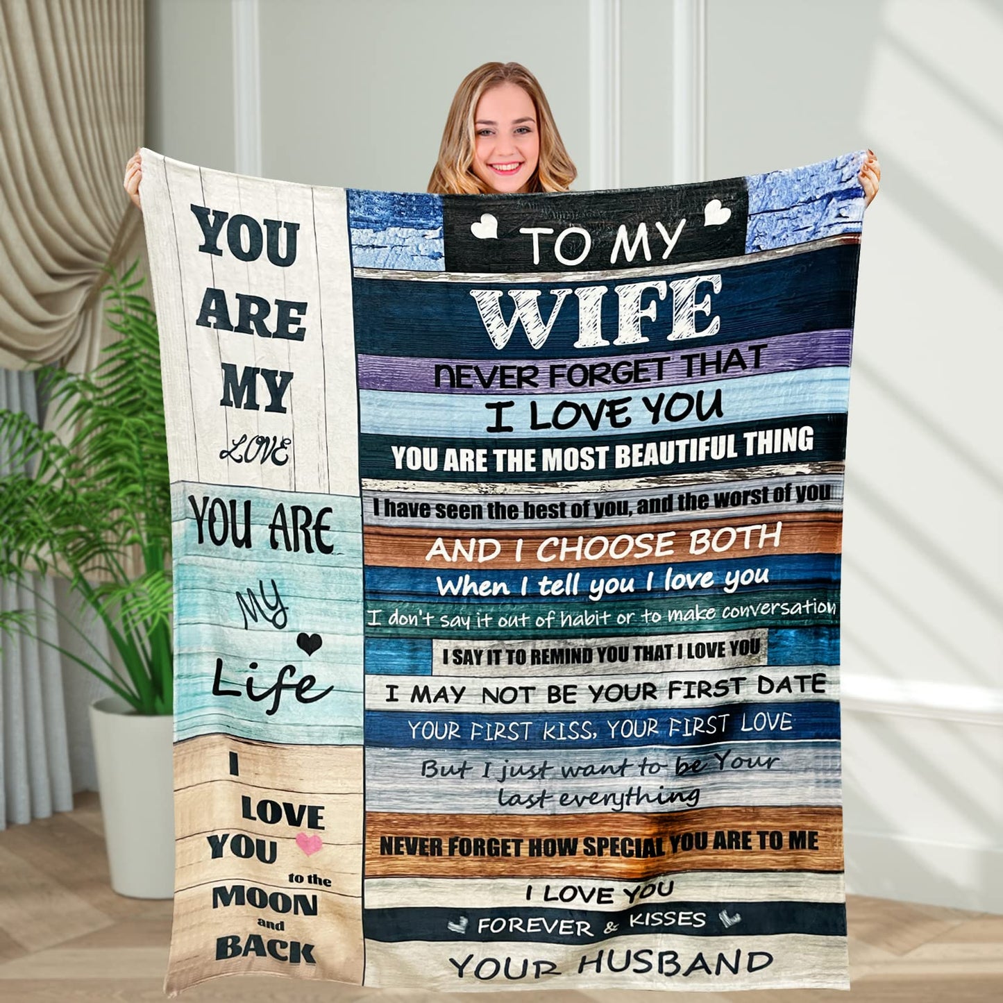 STRJOYNY Gifts for Wife from Husband, Anniversary Wedding Birthday Gift Ideas for Wife, I Love You Gifts for her, Romantic Gift for Women, to My Wife Blanket for Bedding Sofa Office Travel, 60''x50''