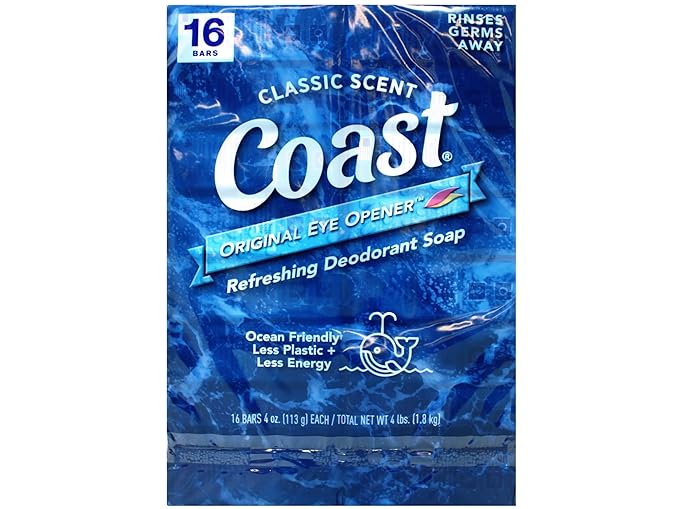 Coast Refreshing Deodorant Soap - Bar Soap with Thick Rich Lather - Clean Rinsing Formula for Fresh, Non-Dry Skin - Classic Scent - 16bars, 4oz. (113g)each / Total New Wt 4lbs. (1.8kg).