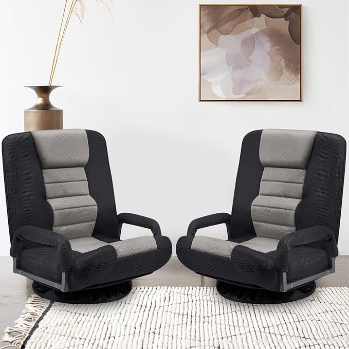 ACIPENSER Swivel Gaming Chair Multipurpose 2PACK Floor Gaming Chair for Playing Video Games, TV, Reading w/Armrest Lumbar Support & 6 Adjustable Postion Backrest for Adults & Kids,Grey