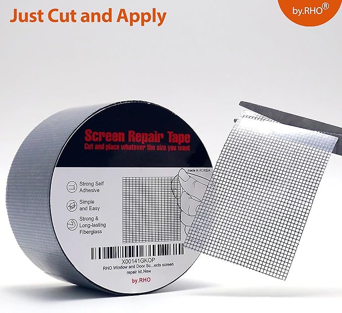 by.RHO Window Screen Repair Tape, Black, 2in x 33ft, Fiberglass Repair Kit for Window Screen and Screen Door Tears Holes, 3-Layer Strong Adhesive Waterproof Weatherproof Mesh Repair