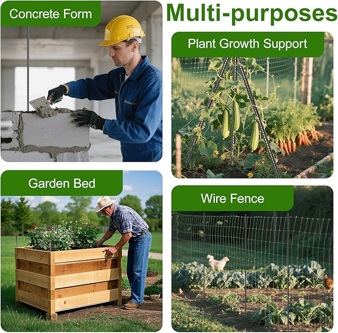 AAGUT Rebar Stakes 40 Inch 20 Pcs, Heavy Duty 1/2" Landscpe Timber Spikes Concrete Forming Stakes Straight Metal Garden Plant Stakes Anti Rust Black Coating