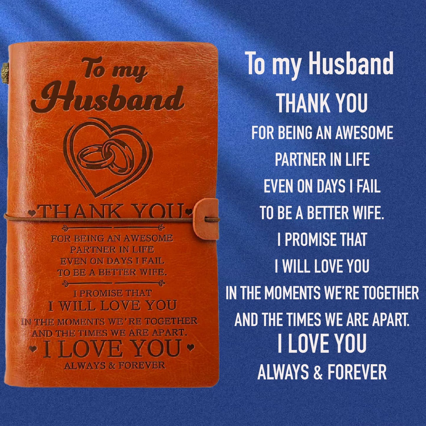 Husband Journal from Wife, Husband Wallet Card Engraved, Husband Keychain, To My Husband Leather Journal 140 Pages Writing Notebook, Gift for Husband Birthday Christmas Valentine Anniversary