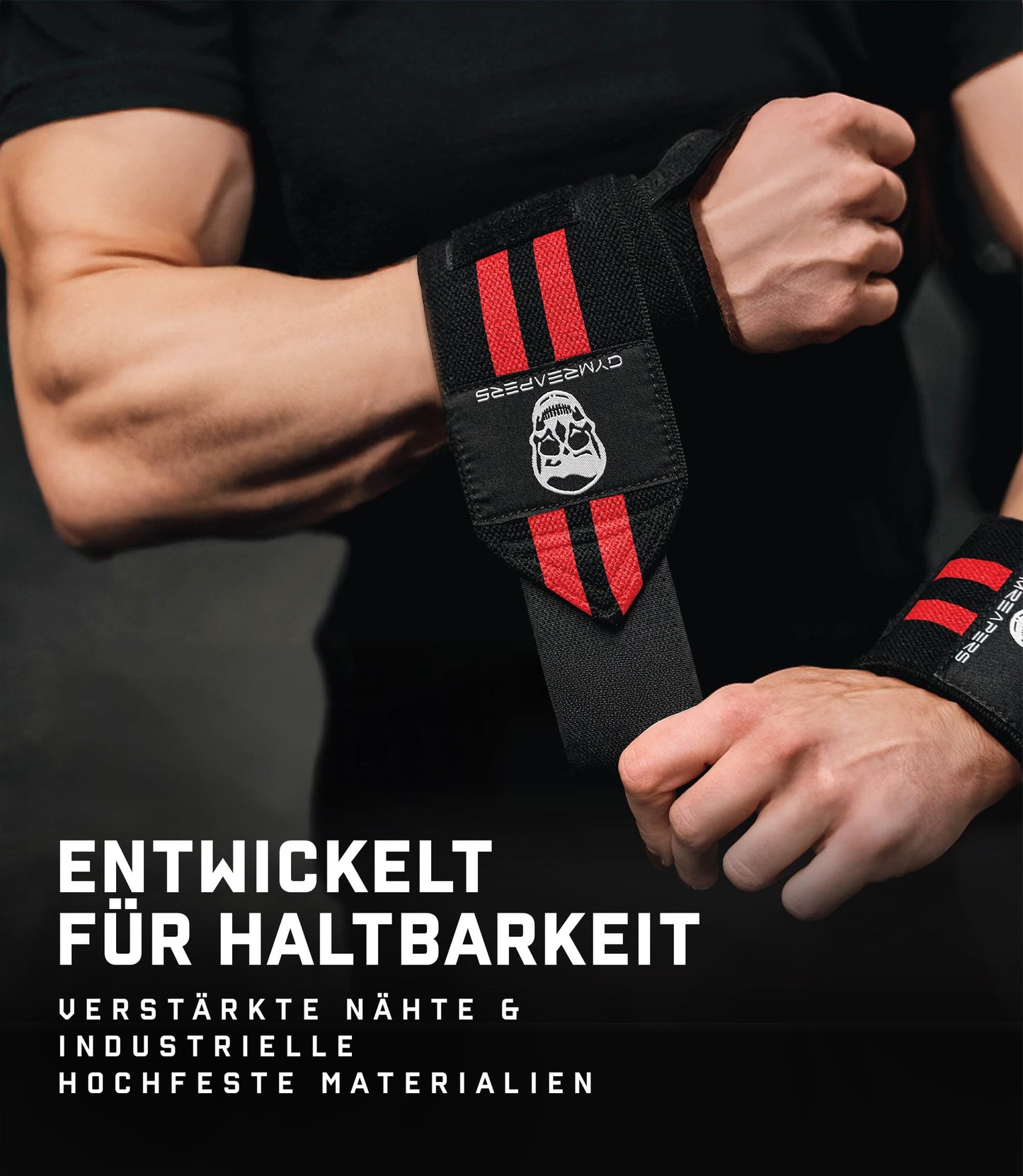 Gymreapers Weightlifting Wrist Wraps (IPF Approved) 18" Professional Quality Wrist Support with Heavy Duty Thumb Loop - Best Wrap for Powerlifting Competition, Strength Training, Bodybuilding(Red,18")