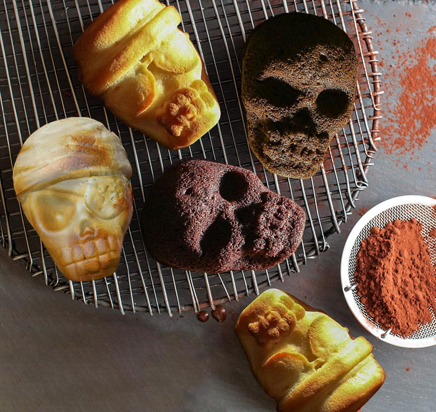 Jefuzh Skull Cake Pan Silicone Mold, 6 Cavities Pirate Skull 3D Silicone Mold Baking Pan,Black Easy to Use