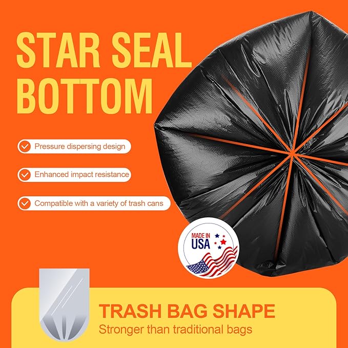 Delxo 30-33 Gallon Trash Bags, 1000 Count – 0.6 Mil Medium Duty Garbage Bags, Durable Plastic Bolsas para basura, Perforated Design– Made in USA for Kitchen, Yard, Office (Black)