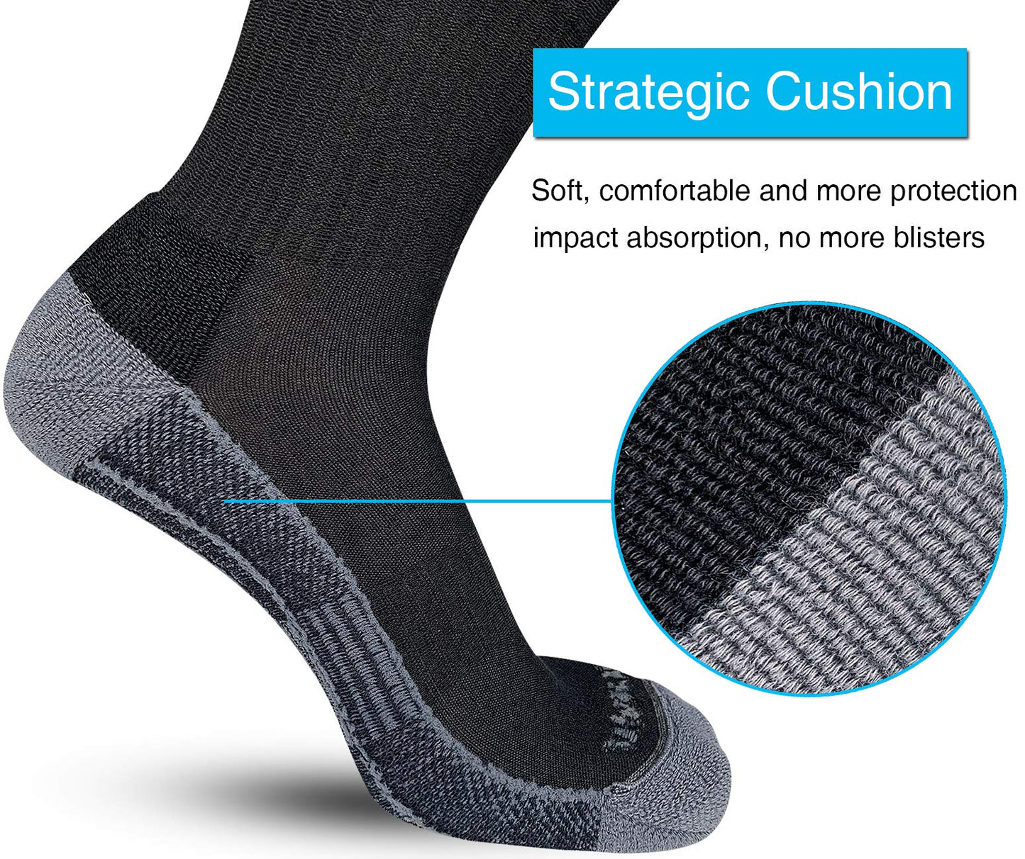 APTYID Men's Moisture Wicking Cushioned Crew Work Boot Socks, Size 9-12, Black, 6 Pairs