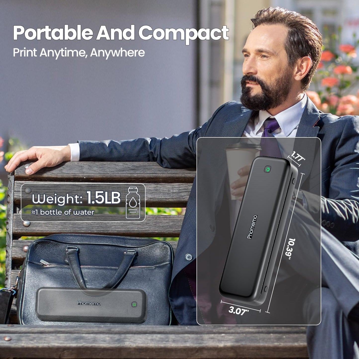 Phomemo Upgraded 300DPI Portable Printers Wireless for Travel, M834 Bluetooth Thermal Printer 8.5" x 11"& A4 Size,Inkless Mobile Printer with Carry Case for Travel,Office,School,Car,Home,Black