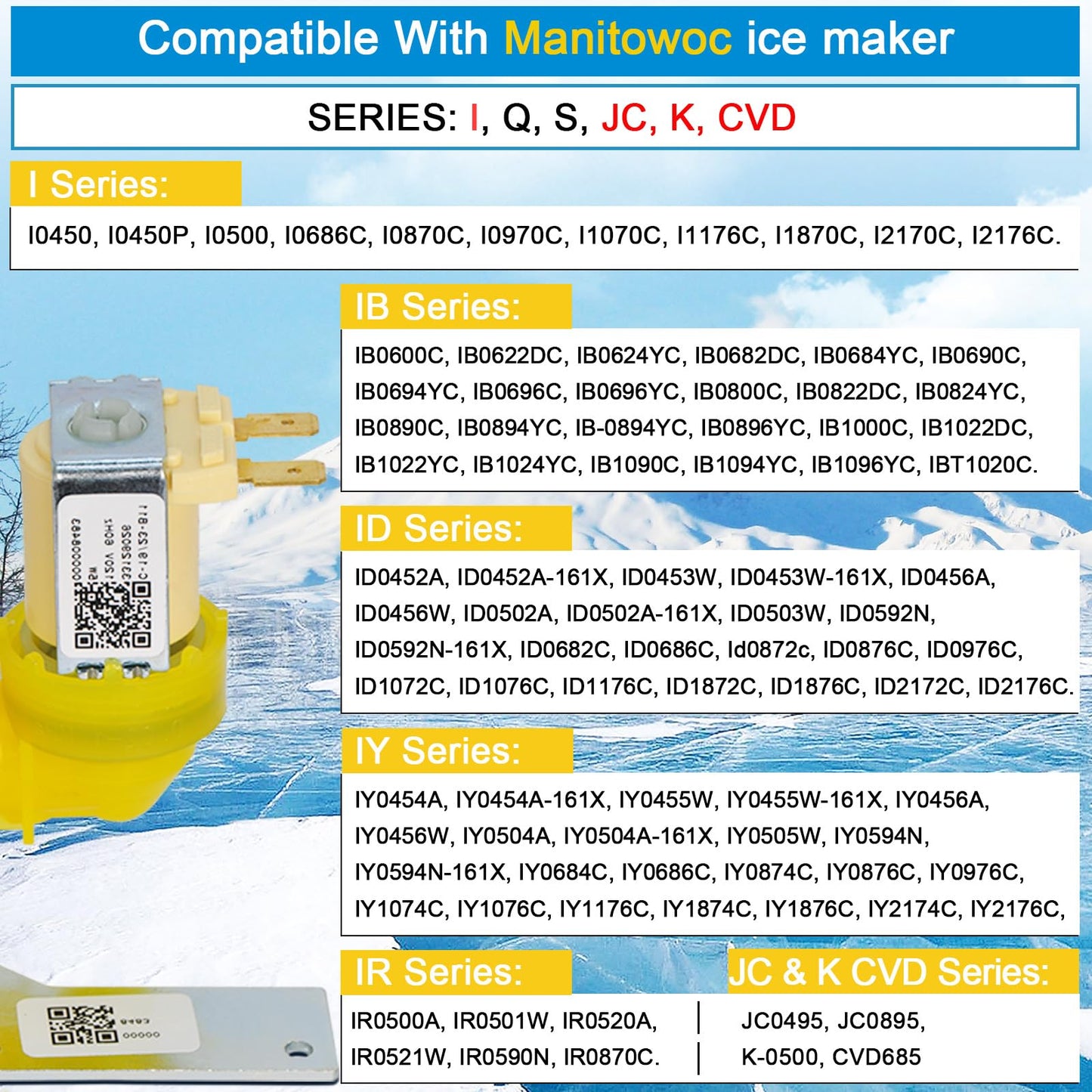 000009123 IH9123 33129026 water inlet valve for manitowoc ice machines, 120V 60Hz 5W fits for I, IB, S, SD, JC, QR, SD and K Series ice machines parts