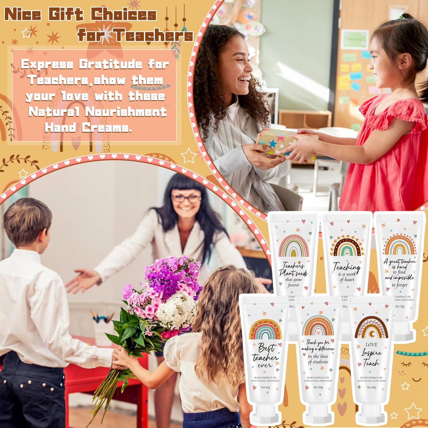 Dansib 24 Pcs Teacher Appreciation Hand Cream Gifts Boho Rainbow 2025 Back to School Thank You Teacher Gifts for Women Travel Si