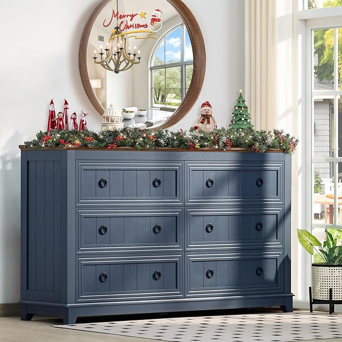Joaxswe Dresser and Nightstand Sets, Farmhouse Furniture Set 6 Drawers Dressers for Bedroom and 18" Night Stand with Charging Station, 54" Dresser and Nightstand Set for Bedroom, Living Room