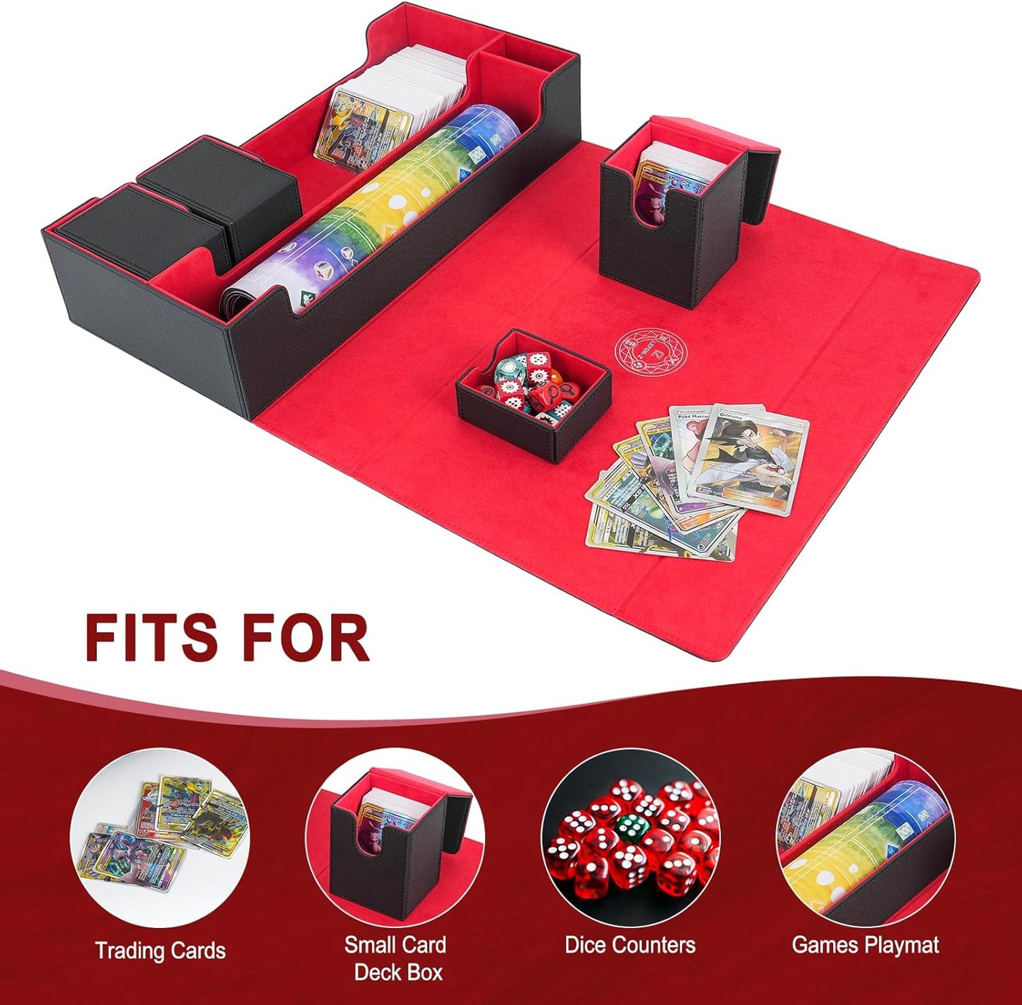 6 in1 Card Deck Box Set,X-Large Premium Trading Card Storage Case with 5 Small Box,Magnetic Game Deck Display Case Compatible with MTG/TCG/Yugioh/Magic/Commander(Black＆Red)