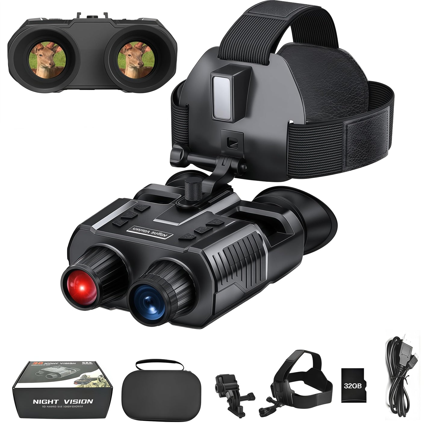 Night Vision Goggles，Qpingan 4K HD Infrared Tactical Night Vision Binoculars for Adults with Head Mounted Dual 1.4" Screen 8X Digital Zoom 3000mAh Battery 32G Card for Outdoor Activities Gifts for Men