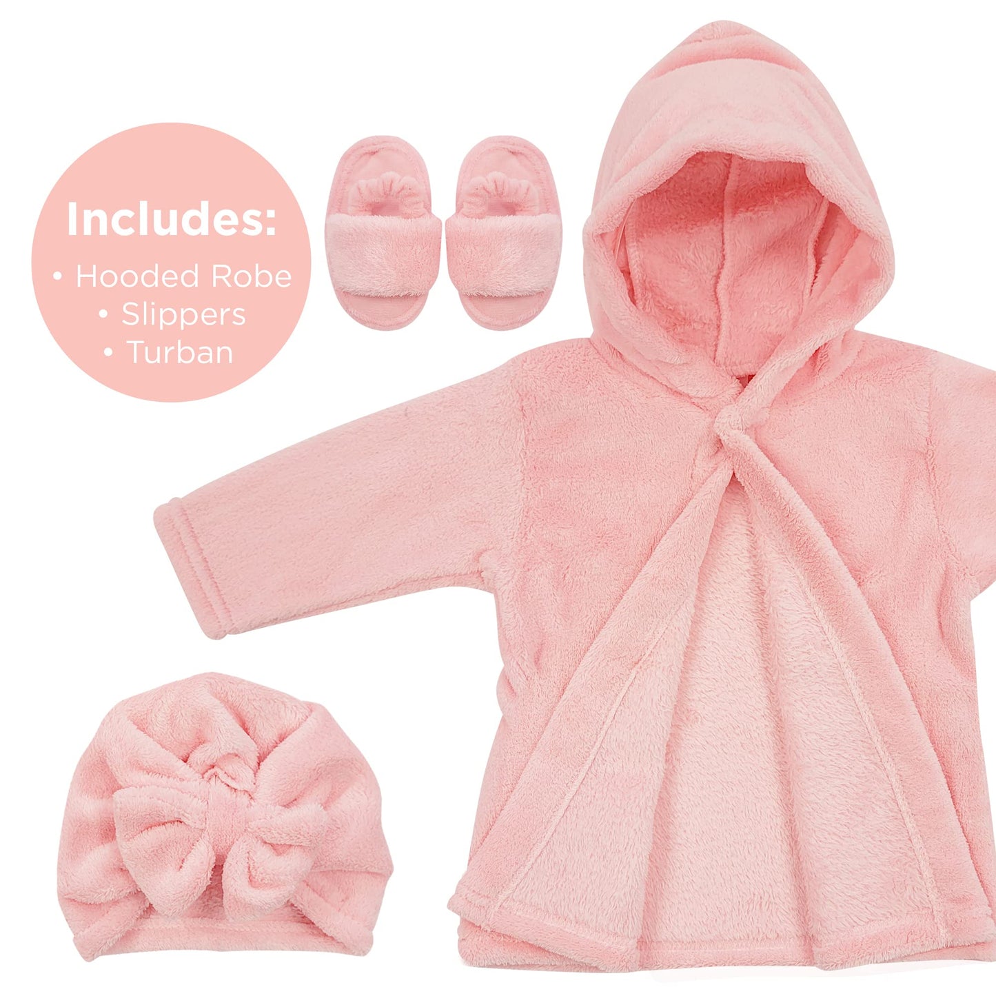 Rising Star Baby Robe Girl, Pink Baby Bathrobe Towel, Slippers & Cap - Bath Robe Spa Set - 1 Year Birthday Gift for Girls