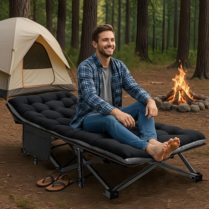 ABORON Camping Cot for Adult 28" Extra Wide, 2PK Heavy-Duty 1200D Oxford Cot for Sleeping, Portable Folding Camp Bed with Mat & Carry Bag