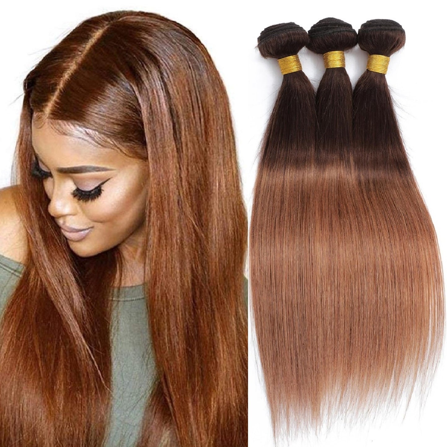 10  12  14  Ombre Straight Hair 3 Bundles 300g 100% Unprocessed Virgin Brazilian Remy Hair 12A Straight Human Hair Bundles 2 Ton
