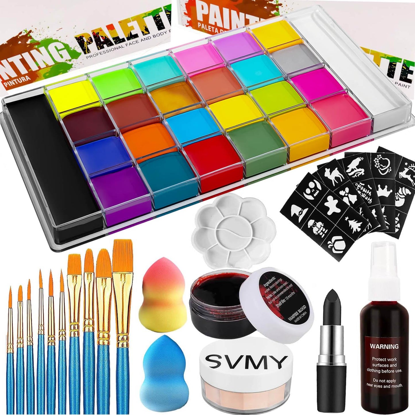 UNIFULL 26 Colors Professional Face Body Paint Kit, Oil Face & Body Paint Kit for Halloween,including 26 Colors Face Paint/Paint Stick/ Brushes/ Special Effects Sticker for Halloween/Fake Blood(Set 2)