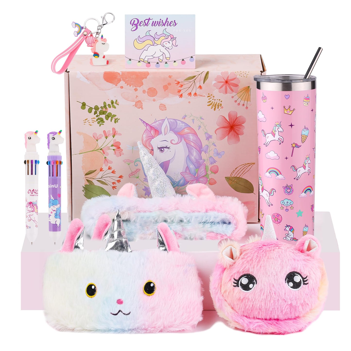 Haclury Unicorn Gifts Set for Girls Kids Toys Birthday Gift Box for Teen Girl, Easter Gifts for Kids Gift Age 6-8 Basket with Stainless Steel Tumbler/Crossbody Bag/Unicorn Headband