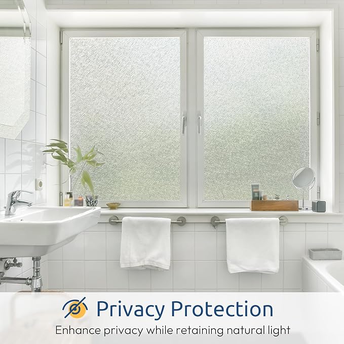 rabbitgoo Window Privacy Film Frosted Glass Film, Decorative Cling UV Sun Blocking Decals, Frosting Window Clings for Home Bathroom Door Coverings, 35.4 x 118.1 inches