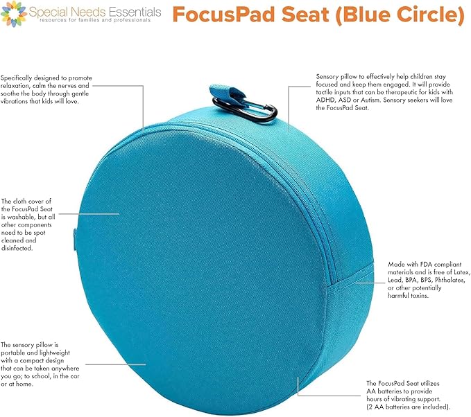Special Needs Essentials FocusPad Sensory Cushion | ADHD, Autism & Anxiety Support | Wobble Seat for Kids & Adults | Focus Booster for Home, School, Office – Blue, 1 Count