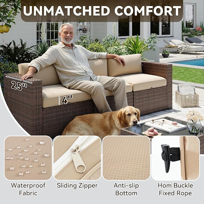 Aoxun Patio Furniture Sets, 7-Piece Outdoor Patio Furniture with Thick Cushions, Wicker Outdoor Conversation Set Sectional Sofa for Backyard, Poolside, Garden