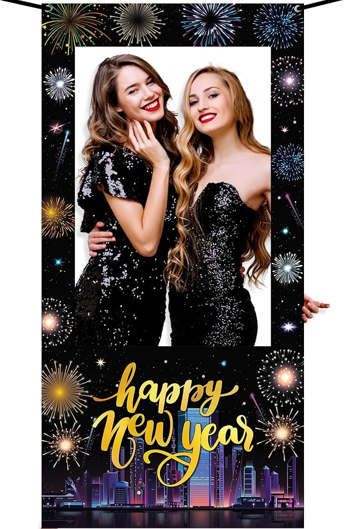 KatchOn, New Years Photo Booth Frame Banner - Large, 74x36 Inch | Happy New Year Photo Booth Frame, New Years Eve Party Su...