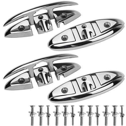 MEMUME Folding Boat Cleats 5" 6" 316 Stainless Steel Flip up Dock Cleats Marine Grade Rope Cleat for Deck, Yacht with Fasteners (6" 4 Pack)