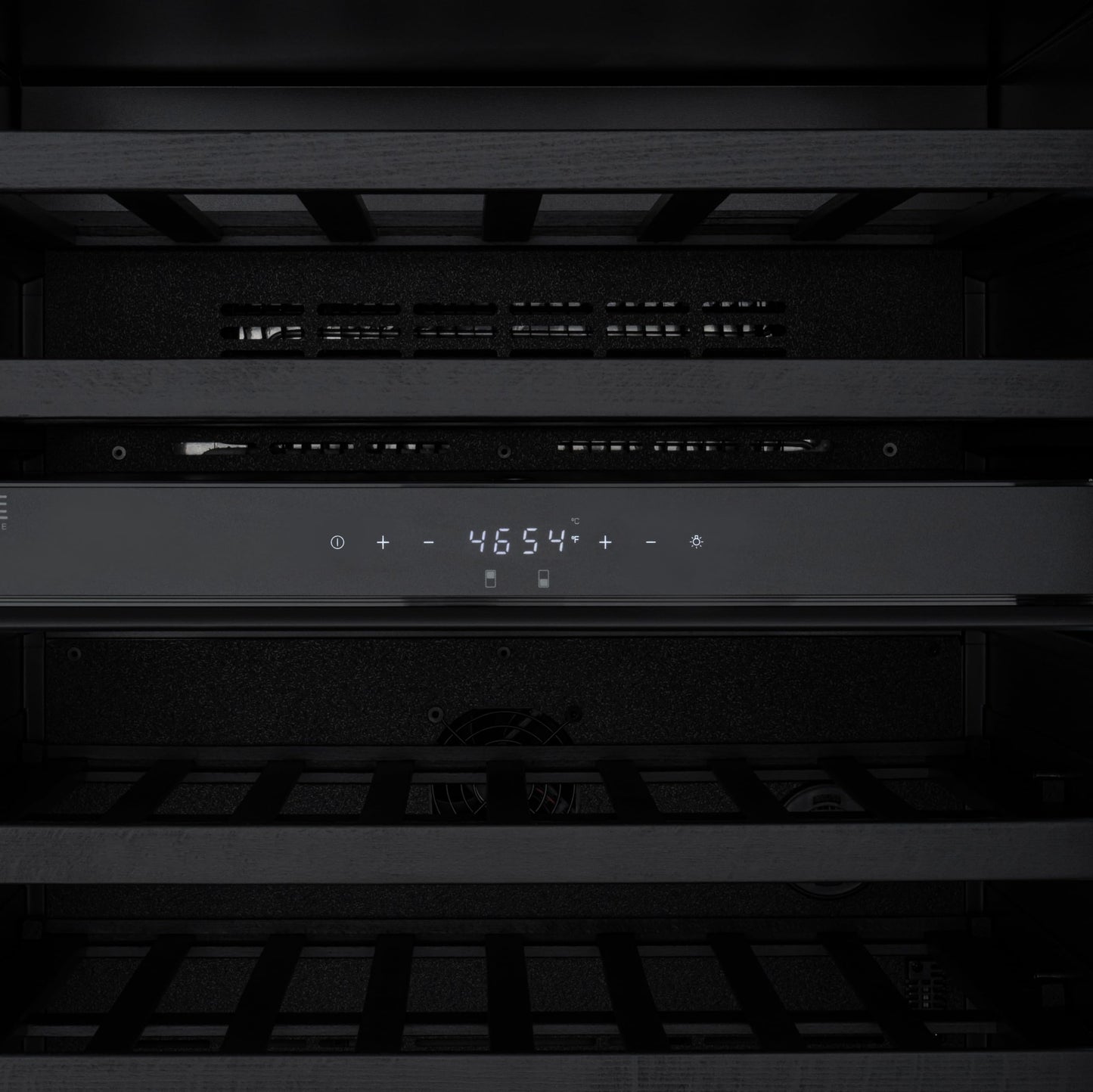 KoolMore Reserve 24 in. Under-Counter Panel Ready Dual Zone Built-in Wine Cooler with Black Shelves and 45 Bottle Capacity in Black (KM-CW46DZ-BPR)