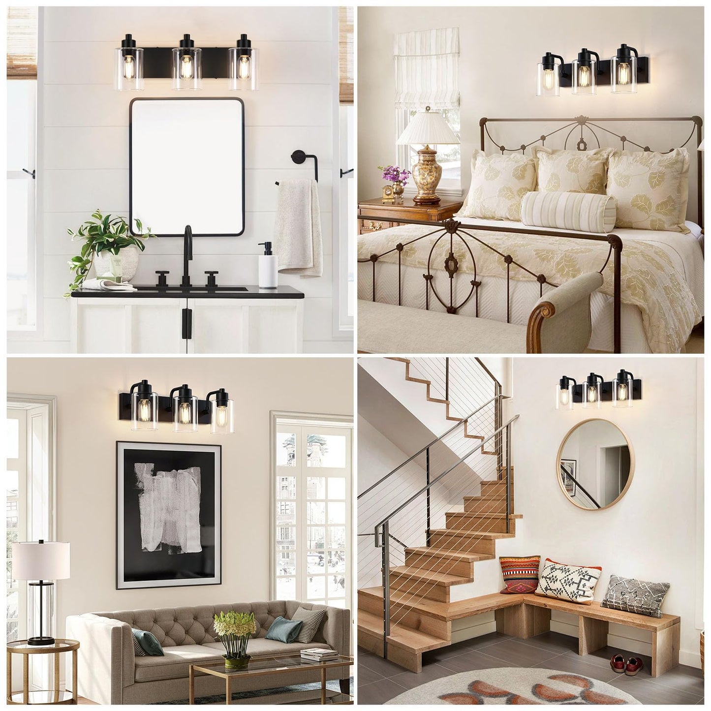 Dpyrrhic Bathroom Light Fixtures,Matte Black 3-Light Bathroom Lights Over Mirror with Clear Glass Shade,Wall Sconces for Kitchen Living Room Bedroom