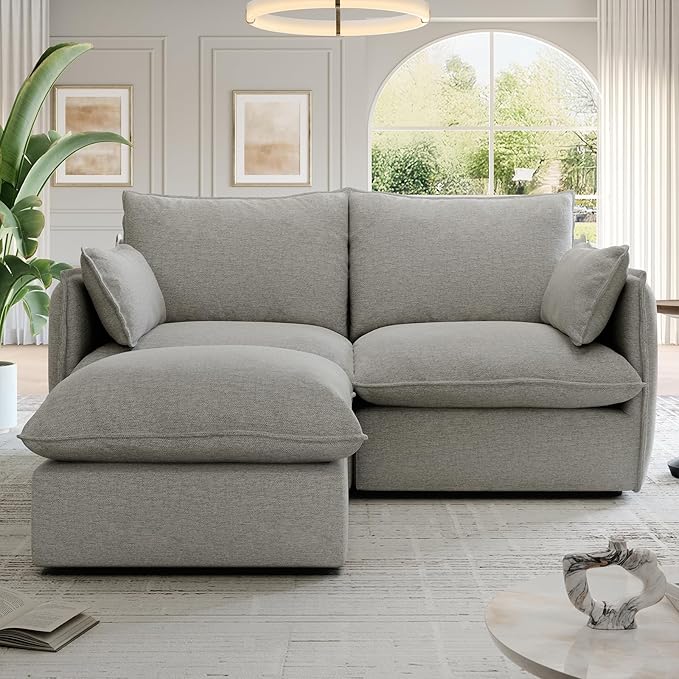 Lopzeho Cloud Modular Sectional Sofa, Waterproof Down Filled Sectional Sofa, High Backrest Loveseat Couch with Ottoman, Modern Modular Couch with Removable Cover, Light Gray