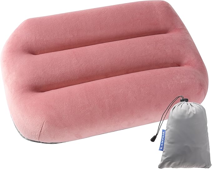 Kampair Ultralight Inflatable Camping Pillow for Sleeping – Soft Velvet Cover, Compact & Portable, Ergonomic Neck Support, Machine Washable Air Pillow, Perfect for Travel, Hiking, Backpacking – Pink