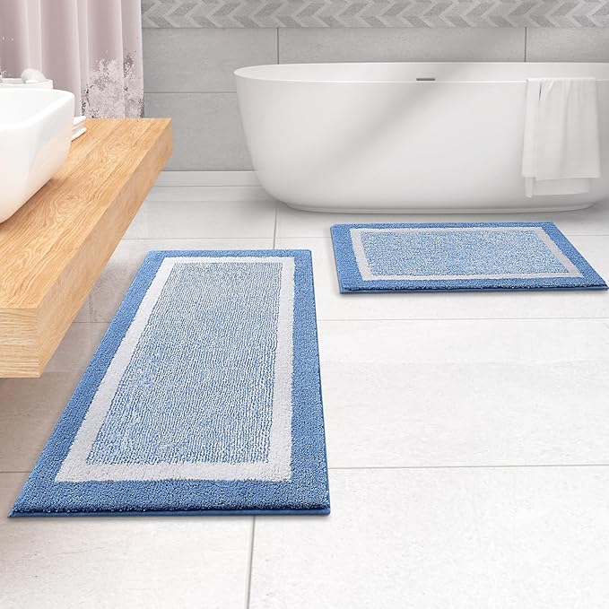 OLANLY Bathroom Rugs 70x24, Extra Soft and Absorbent Microfiber Bath Mat, Non-Slip, Machine Washable, Quick Dry Shaggy Bath Carpet, Suitable for Bathroom Floor, Tub, Shower (Long, Blue)