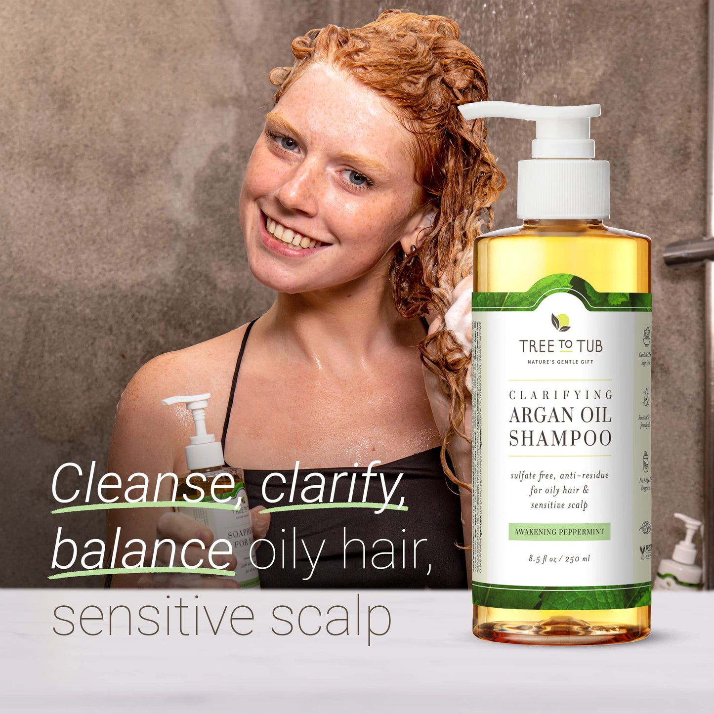 Tree to Tub Peppermint Shampoo for Oily Hair & Sensitive Scalp - Gentle Clarifying Shampoo for Build Up, Sulfate Free Anti Resid