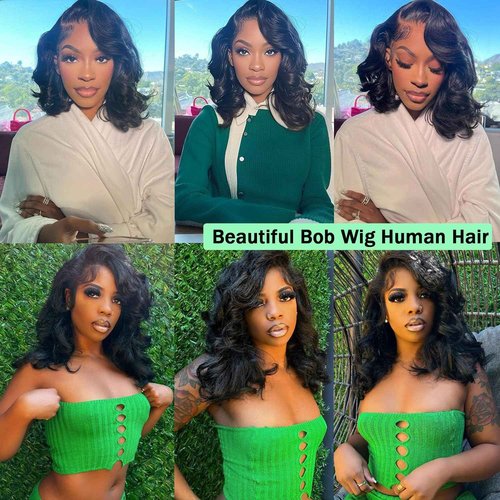 Aolisox 14 Inch Bob Wig Human Hair 13x6 Body Wave Lace Front Wigs Human Hair 200 Density HD Lace Frontal Wigs Short Body Wav Wigs for Women Pre Plucked Natural Black