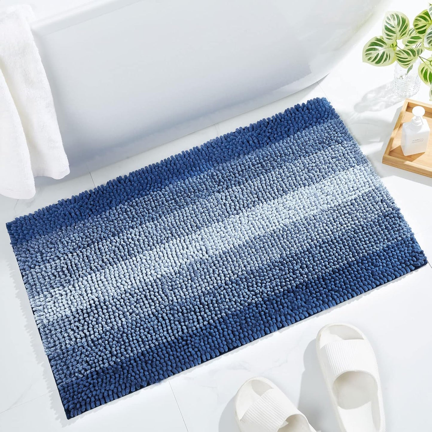 Gibelle Blue Bathroom Rug Set 2 Piece, Chenille Non Slip Bath Mat Set, Absorbent Shower Rug and Bath Room Floor Mats, Quick Dry Bathmat Bathroom Decor Accessories for Tub, 16" x 24"