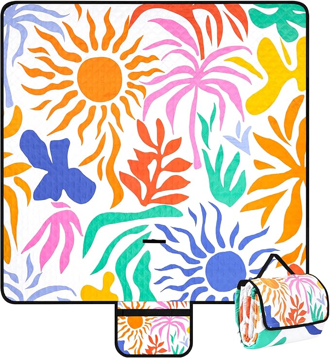 Picnic Blankets Waterproof Sandproof, 79''x79'' Extra Large Foldable & Portable Beach Blanket, 3-Layer Fabric Outdoor Mat ...